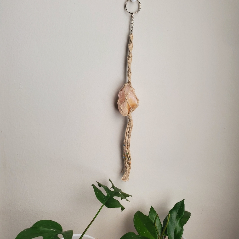 Macrame Rose Quartz Keychain